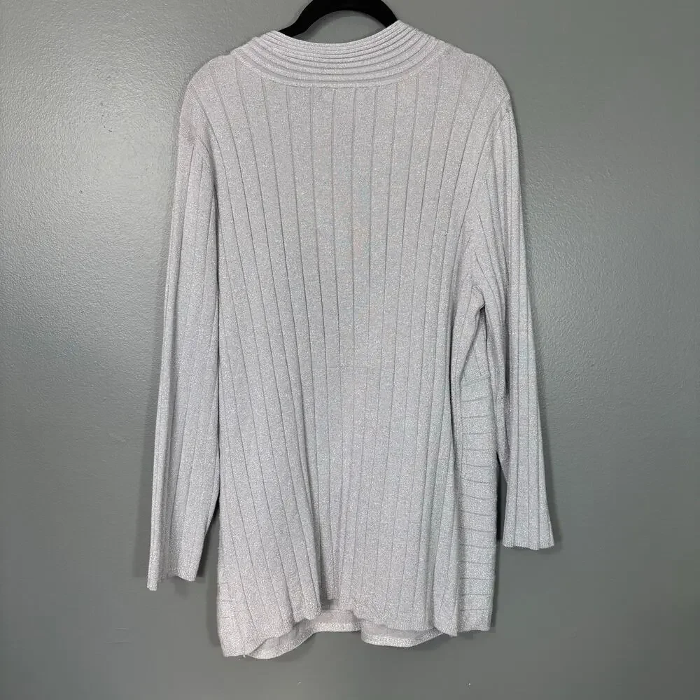 Style & Co Metallic Silver Glam Ribbed Faux Wrap Sweater - Women's Plus Size 3X